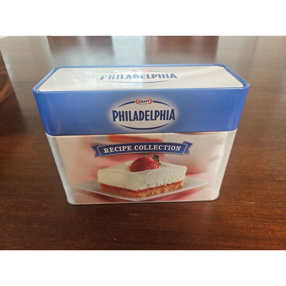 Philadelphia Recipe Collection Tin Box Blue White Kraft Cream Cheese Recipes